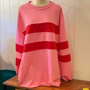 Boohoo oversized Pink and Red Striped Sweatshirt NWT